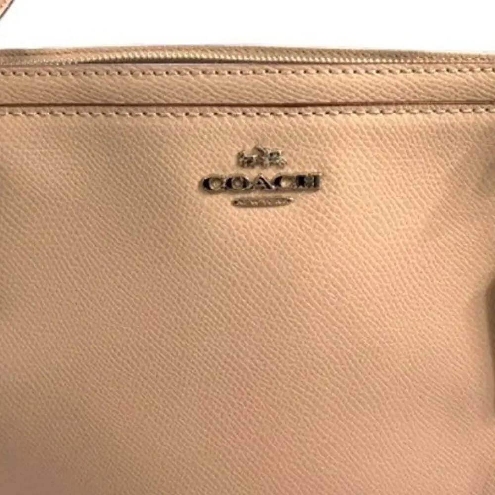 Coach Christie Carryall Beige Crossgrain Leather Satchel Tote Crossbody Bag